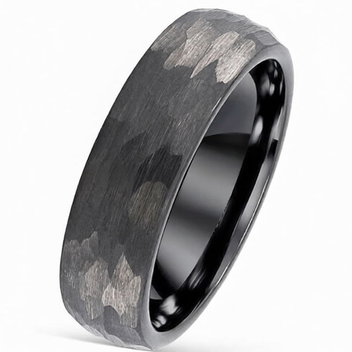 Buddha Stones Anillo de acero de tungsteno con textura martillada simple y fiable - Gris oscuro - 21,4 mm - image 6