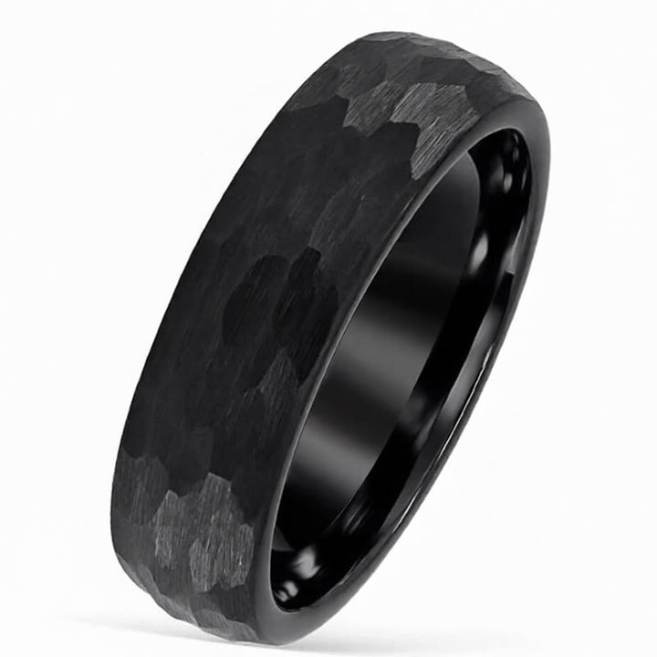 Buddha Stones Anillo de acero de tungsteno con textura martillada simple y fiable - Negro - 21,4 mm - image 3