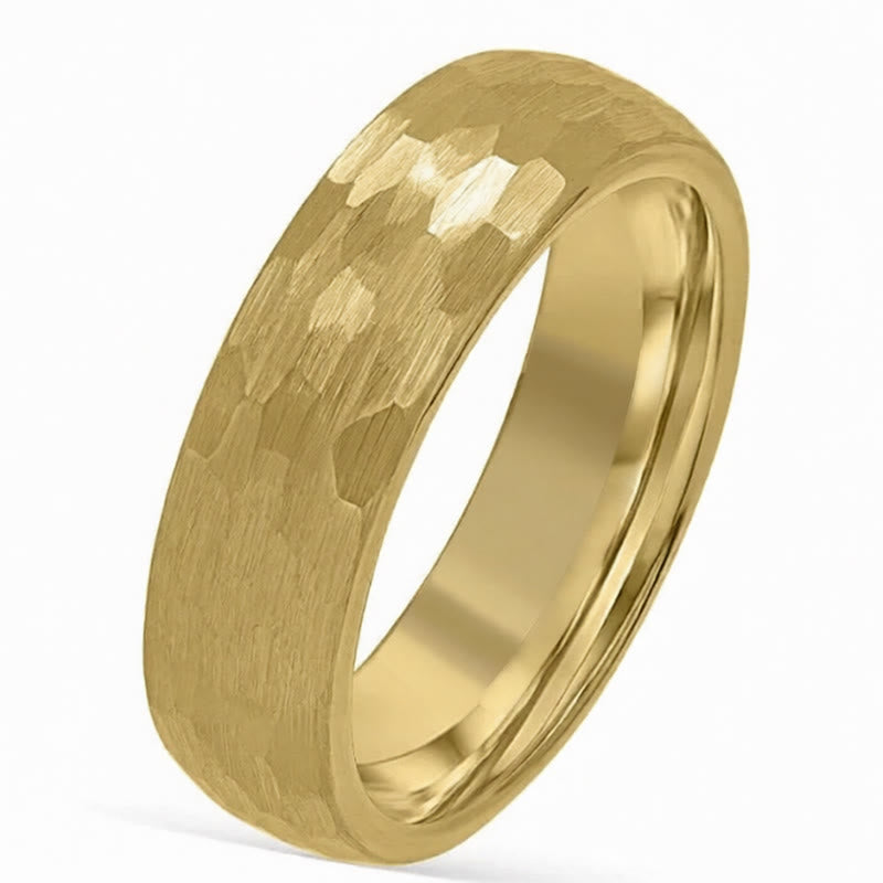 Buddha Stones Anillo de acero de tungsteno con textura martillada simple y fiable - tono dorado - 21,4 mm - image 4