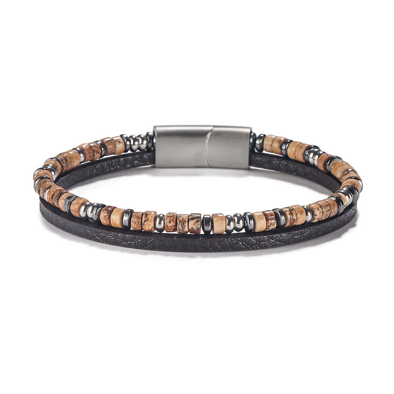 Buddha Stones Pulsera de cuero con cuentas de lapislázuli y ojo de tigre. - Ojo de tigre (circunferencia de la muñeca: 18-19 cm) - Cuentas Rondelle Cuentas espaciadoras redondas - image 8