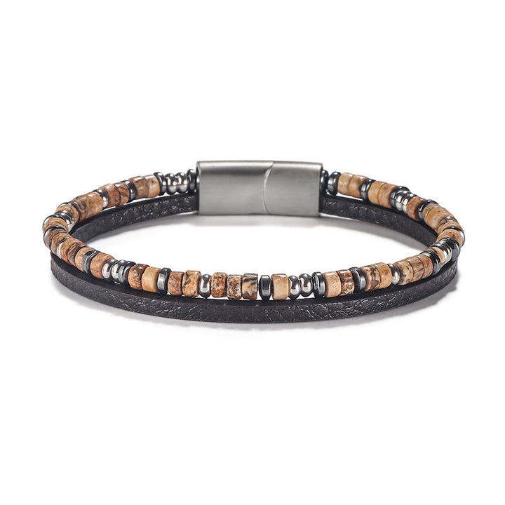 Buddha Stones Pulsera de cuero con cuentas de lapislázuli y ojo de tigre. - Ojo de tigre (circunferencia de la muñeca: 18-19 cm) - Cuentas Rondelle Cuentas espaciadoras redondas - image 8