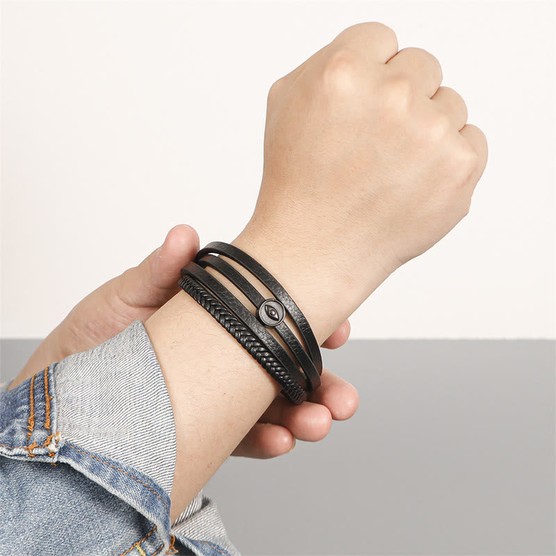 Buddha Stones Pulsera de equilibrio de cuero trenzado multicapa con diseño de ojo turco - image 8