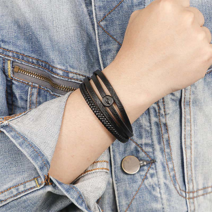 Buddha Stones Pulsera de equilibrio de cuero trenzado multicapa con diseño de ojo turco - image 9