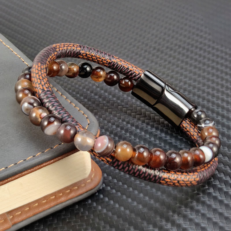 Buddha Stones Pulsera de cuero trenzado de doble vuelta Sardonyx Success - image 1