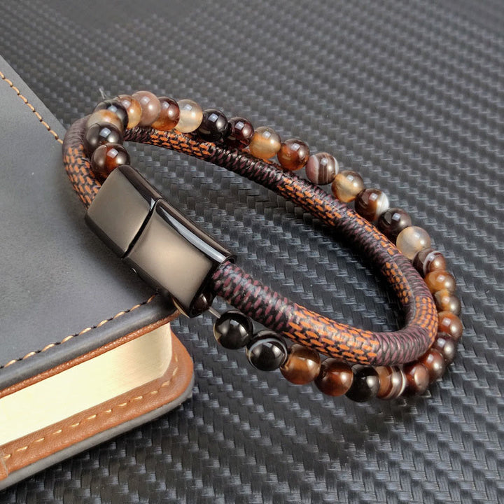 Buddha Stones Pulsera de cuero trenzado de doble vuelta Sardonyx Success - image 3