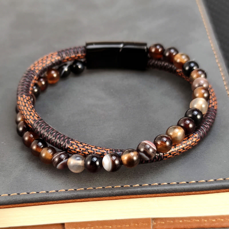 Buddha Stones Pulsera de cuero trenzado de doble vuelta Sardonyx Success - image 2