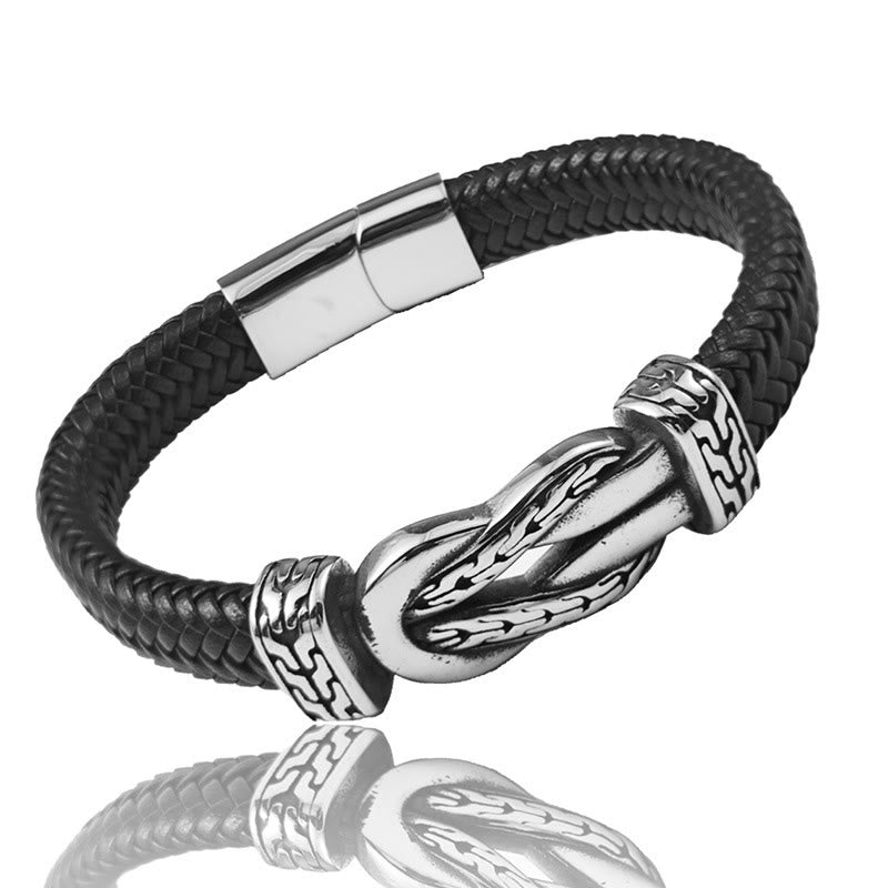 Buddha Stones Pulsera de equilibrio de cuero trenzado con diseño de nudo - image 4