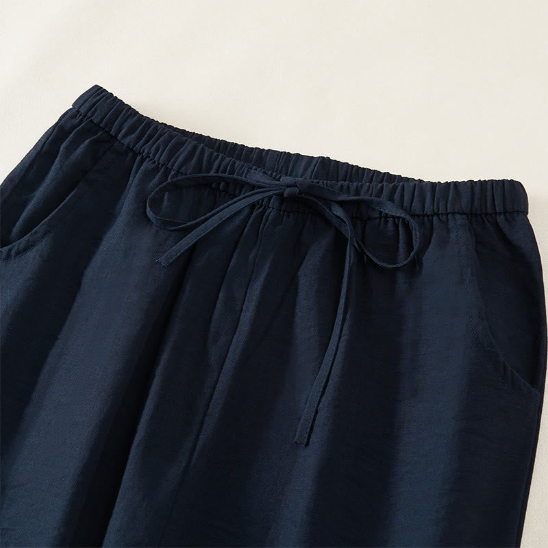 Buddha Stones Pantalones de mujer de pierna ancha con bolsillos y diseño sencillo con cordón ajustable. - image 2