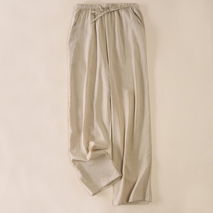Buddha Stones Pantalones de mujer de pierna ancha con bolsillos y diseño sencillo con cordón ajustable. - Beige - US6，UK/AU10，EU38 (XL) - image 13