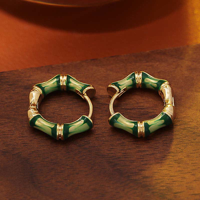 Buddha Stones Pendientes de aro redondos de cobre con diseño de goteo de bambú - Cobre (Riqueza♥Suerte) - image 0