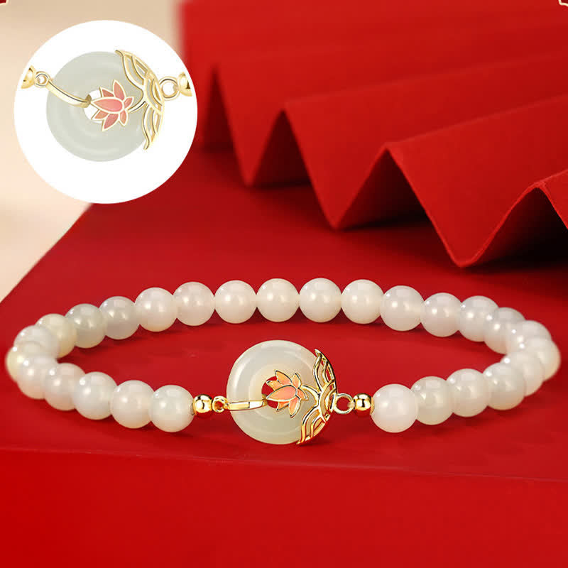 Buddha Stones Pulsera de plata de ley 925 con hebilla de jade blanco Hetian y símbolo de la paz. - image 2