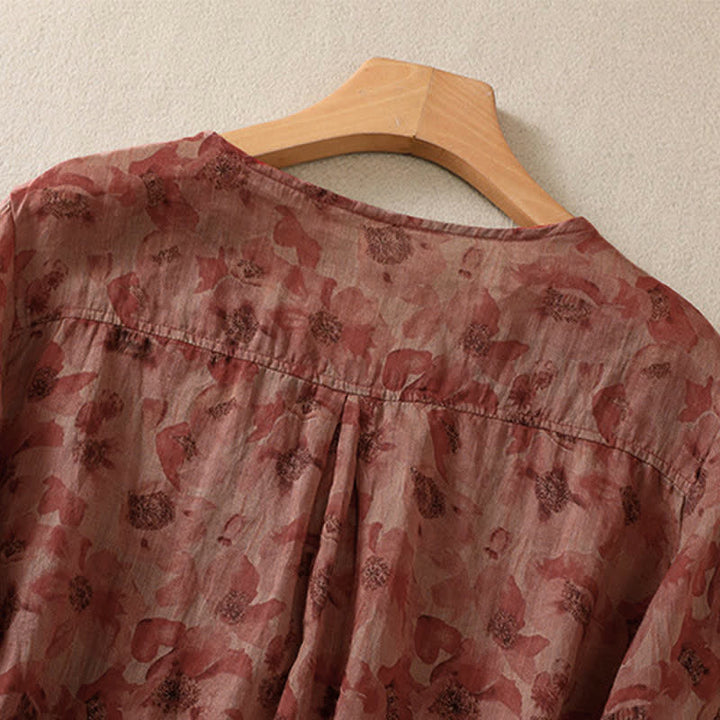 Buddha Stones Camiseta de mujer Commute con cuello redondo, diseño plisado y mangas cortas abullonadas. - image 15
