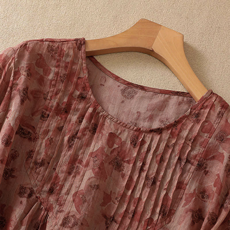 Buddha Stones Camiseta de mujer Commute con cuello redondo, diseño plisado y mangas cortas abullonadas. - image 14