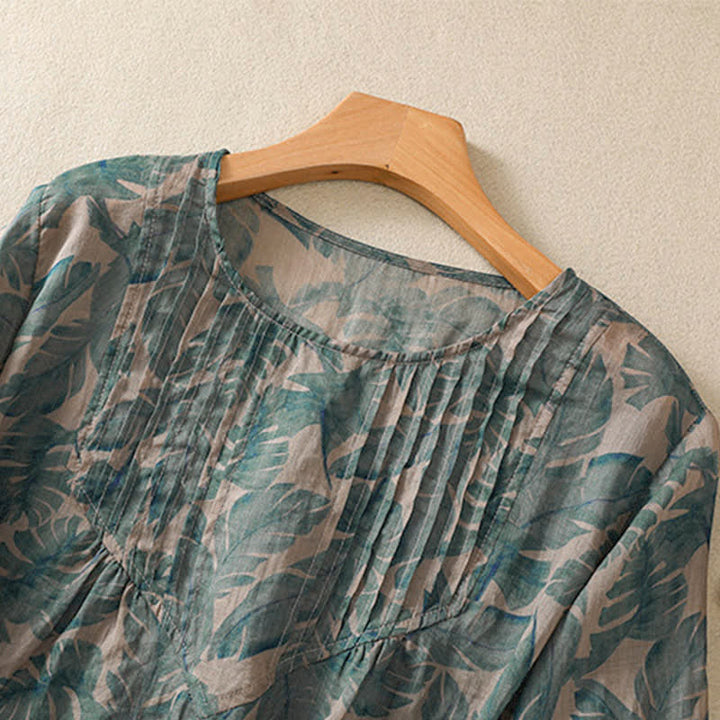 Buddha Stones Camiseta de mujer Commute con cuello redondo, diseño plisado y mangas cortas abullonadas. - image 4