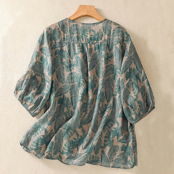 Buddha Stones Camiseta de mujer Commute con cuello redondo, diseño plisado y mangas cortas abullonadas. - image 1