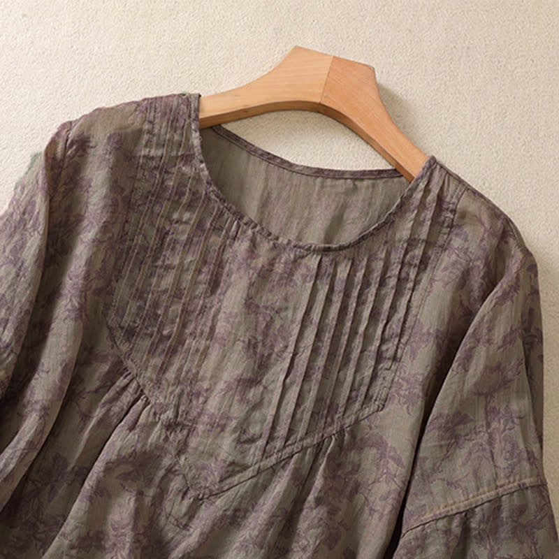 Buddha Stones Camiseta de mujer Commute con cuello redondo, diseño plisado y mangas cortas abullonadas. - image 20