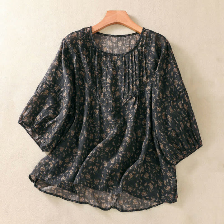Buddha Stones Camiseta de mujer Commute con cuello redondo, diseño plisado y mangas cortas abullonadas. - Negro - US8-10，UK/AU12-14，EU40-42 (2XL) - image 7
