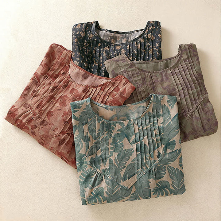 Buddha Stones Camiseta de mujer Commute con cuello redondo, diseño plisado y mangas cortas abullonadas. - image 24