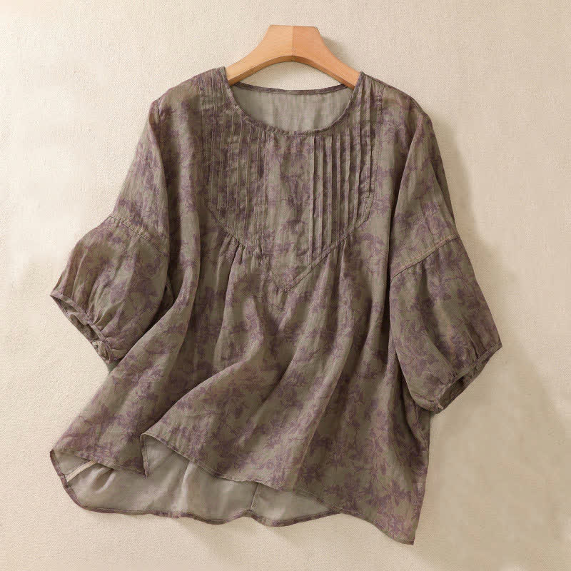 Buddha Stones Camiseta de mujer Commute con cuello redondo, diseño plisado y mangas cortas abullonadas. - Marrón rosado - US8-10，UK/AU12-14，EU40-42 (2XL) - image 19