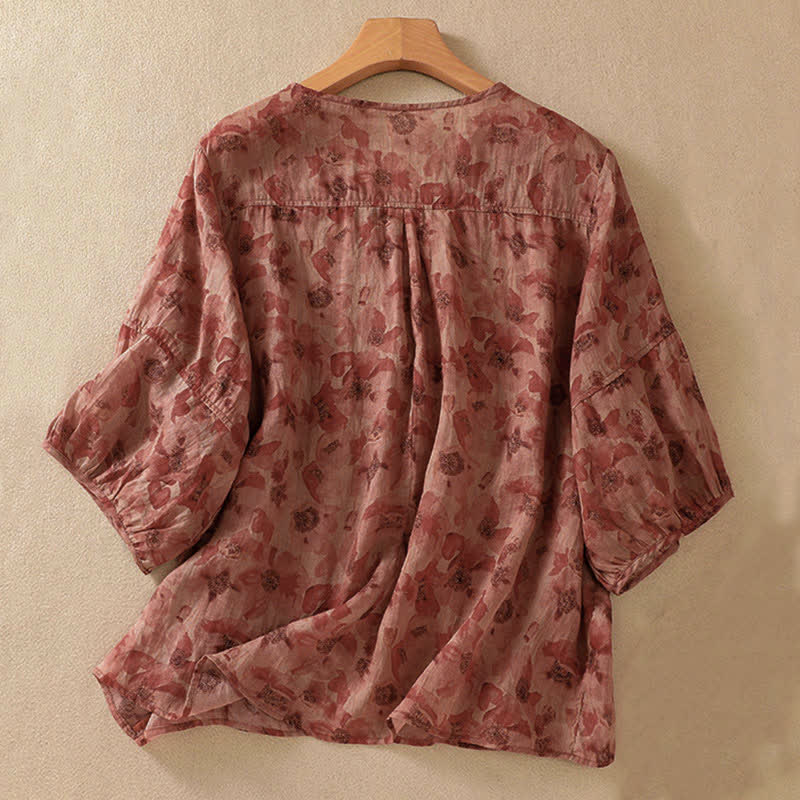 Buddha Stones Camiseta de mujer Commute con cuello redondo, diseño plisado y mangas cortas abullonadas. - image 13