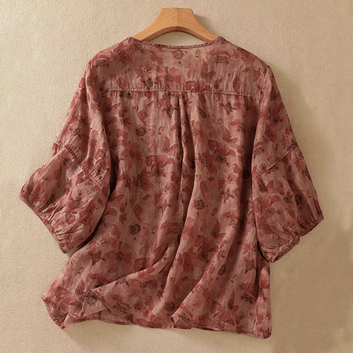 Buddha Stones Camiseta de mujer Commute con cuello redondo, diseño plisado y mangas cortas abullonadas. - image 13