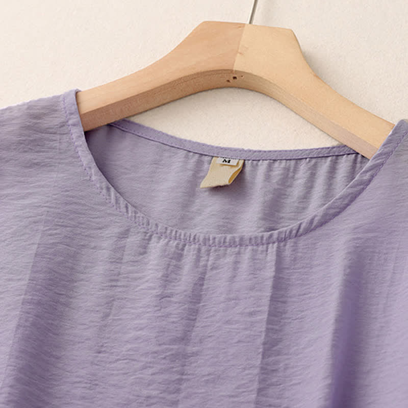 Buddha Stones Camiseta de mujer de manga corta abullonada con diseño de botones de rana y color liso. - image 15