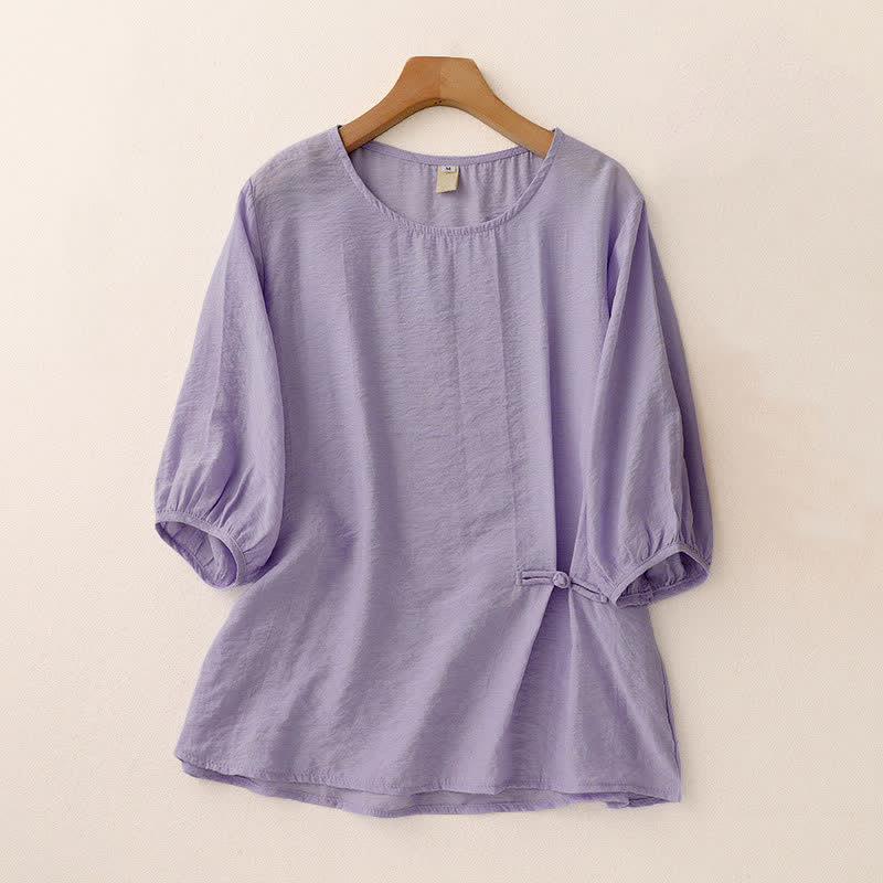 Buddha Stones Camiseta de mujer de manga corta abullonada con diseño de botones de rana y color liso. - Morado medio - US8-10，UK/AU12-14，EU40-42 (2XL) - image 14