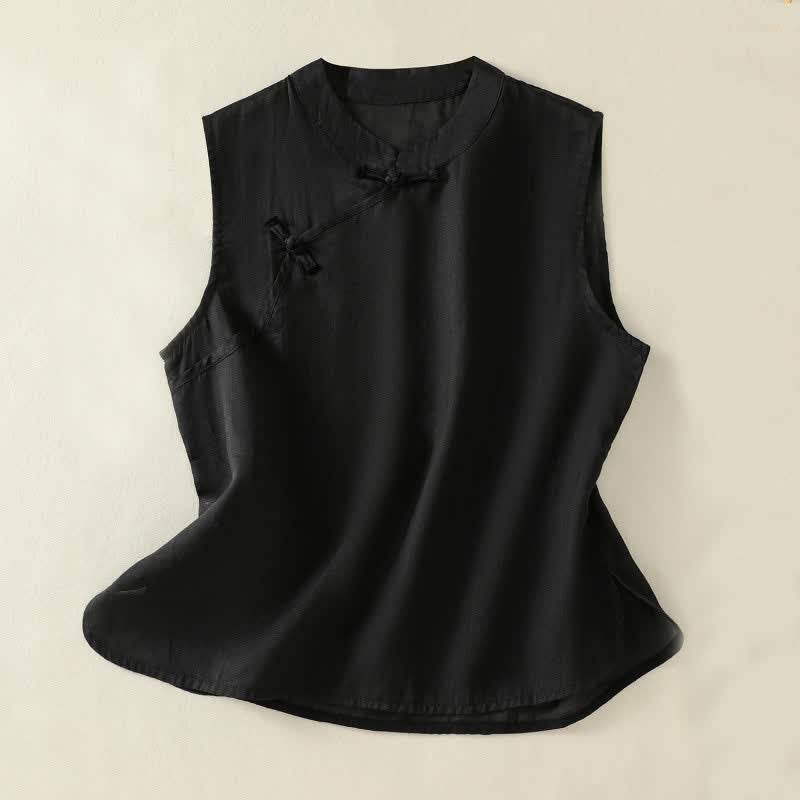 Buddha Stones Chaleco sin mangas de verano estilo retro con cuello alto y botones de rana para mujer - Negro - US12, UK/AU16, EU44 (2XL) - image 13