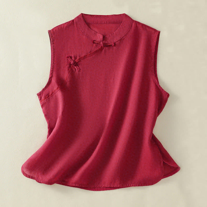 Buddha Stones Chaleco sin mangas de verano estilo retro con cuello alto y botones de rana para mujer - Carmesí - US12, UK/AU16, EU44 (2XL) - image 7