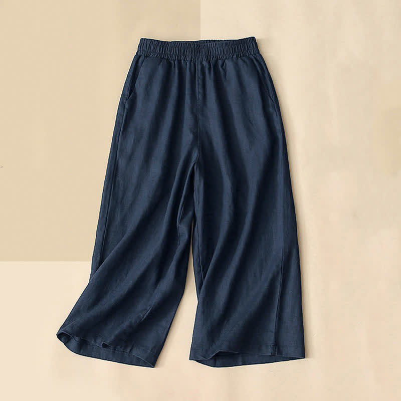 Buddha Stones Pantalones capri de algodón de talle alto y pierna ancha con bolsillos para mujer. - Azul medianoche - US8-10，UK/AU12-14，EU40-42 (2XL) - image 9