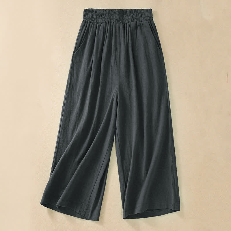Buddha Stones Pantalones capri de algodón de talle alto y pierna ancha con bolsillos para mujer. - Gris pizarra oscuro - US8-10，UK/AU12-14，EU40-42 (2XL) - image 18