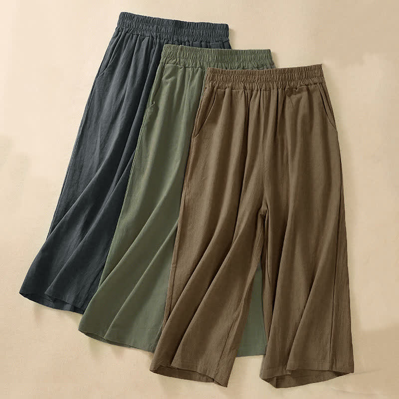 Buddha Stones Pantalones capri de algodón de talle alto y pierna ancha con bolsillos para mujer. - image 23