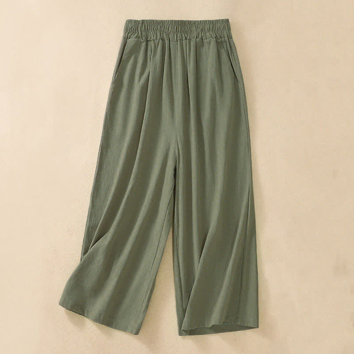 Buddha Stones Pantalones capri de algodón de talle alto y pierna ancha con bolsillos para mujer. - Verde mar oscuro - US8-10，UK/AU12-14，EU40-42 (2XL) - image 11