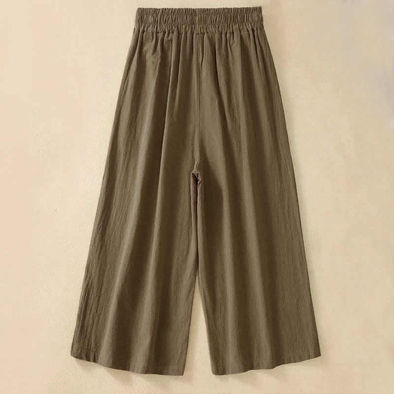 Buddha Stones Pantalones capri de algodón de talle alto y pierna ancha con bolsillos para mujer. - Marrón silla de montar - US8-10，UK/AU12-14，EU40-42 (2XL) - image 1
