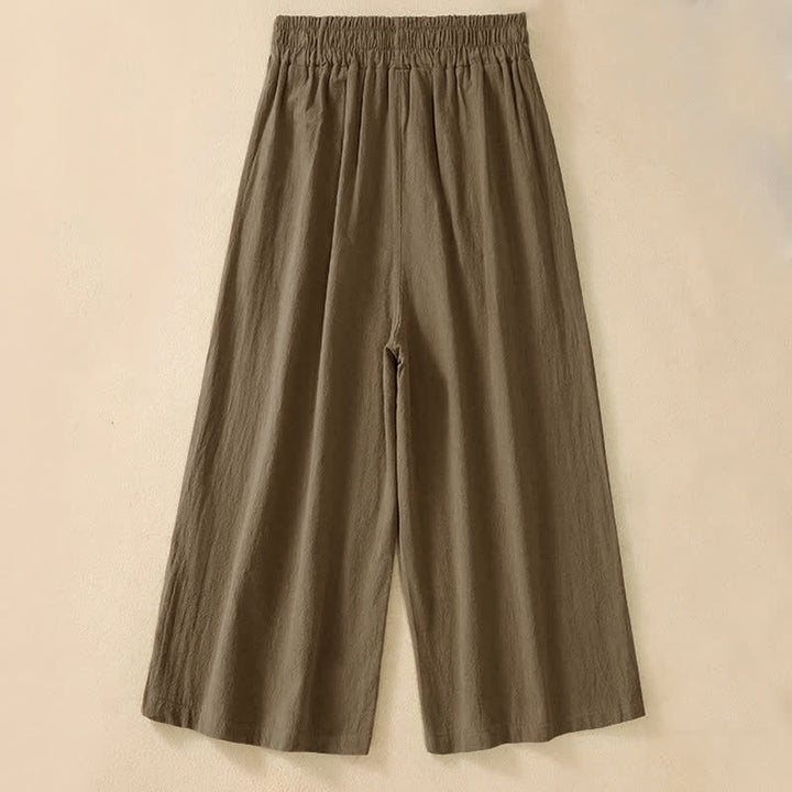 Buddha Stones Pantalones capri de algodón de talle alto y pierna ancha con bolsillos para mujer. - Marrón silla de montar - US8-10，UK/AU12-14，EU40-42 (2XL) - image 1