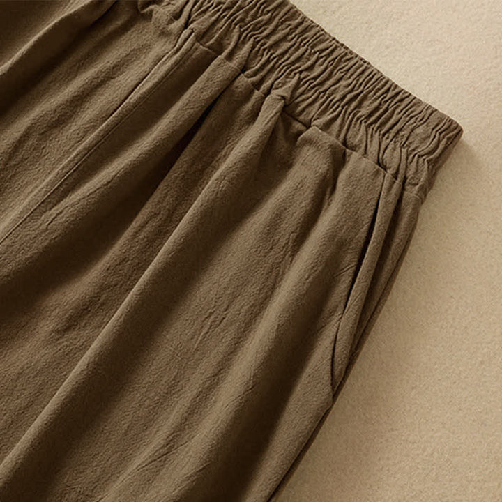Buddha Stones Pantalones capri de algodón de talle alto y pierna ancha con bolsillos para mujer. - image 3