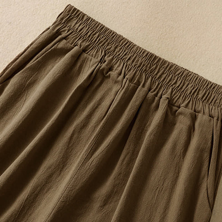 Buddha Stones Pantalones capri de algodón de talle alto y pierna ancha con bolsillos para mujer. - image 2