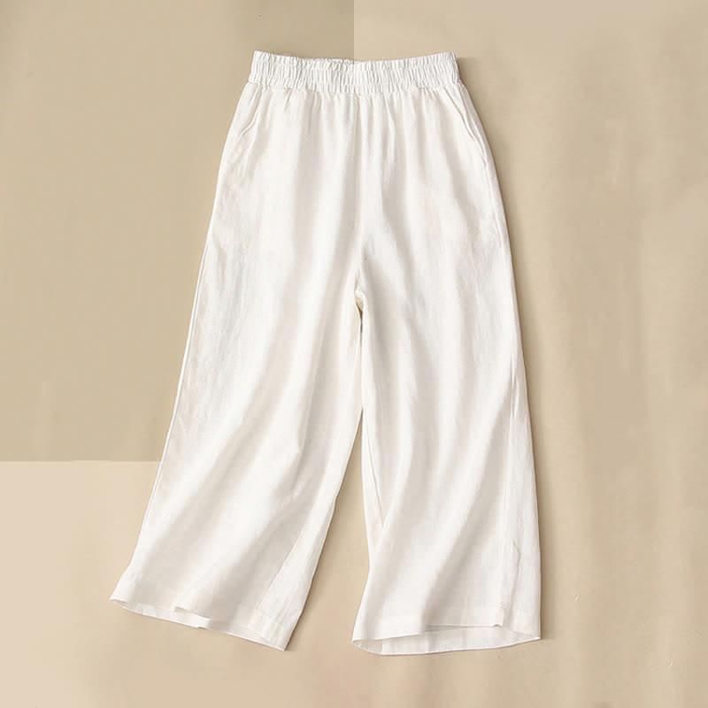 Buddha Stones Pantalones capri de algodón de talle alto y pierna ancha con bolsillos para mujer. - Blanco - US8-10，UK/AU12-14，EU40-42 (2XL) - image 7