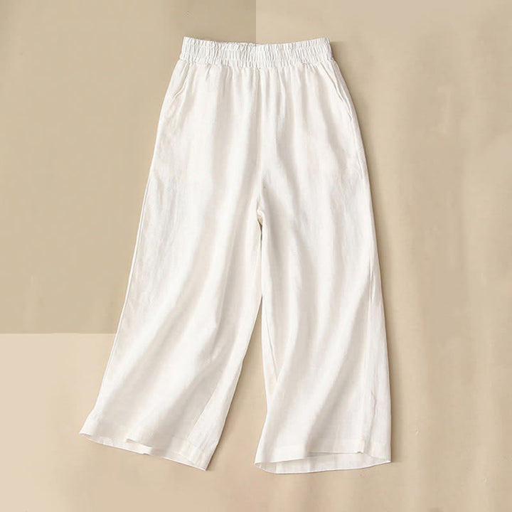 Buddha Stones Pantalones capri de algodón de talle alto y pierna ancha con bolsillos para mujer. - Blanco - US8-10，UK/AU12-14，EU40-42 (2XL) - image 7