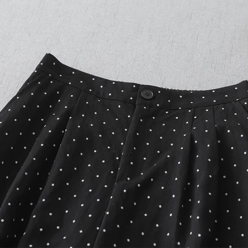 Buddha Stones Pantalones capri de mujer de algodón con estampado de lunares, encaje y patchwork, de pierna ancha y con bolsillos. - image 1
