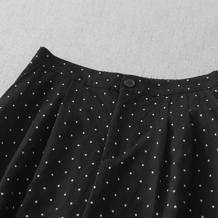 Buddha Stones Pantalones capri de mujer de algodón con estampado de lunares, encaje y patchwork, de pierna ancha y con bolsillos. - image 1
