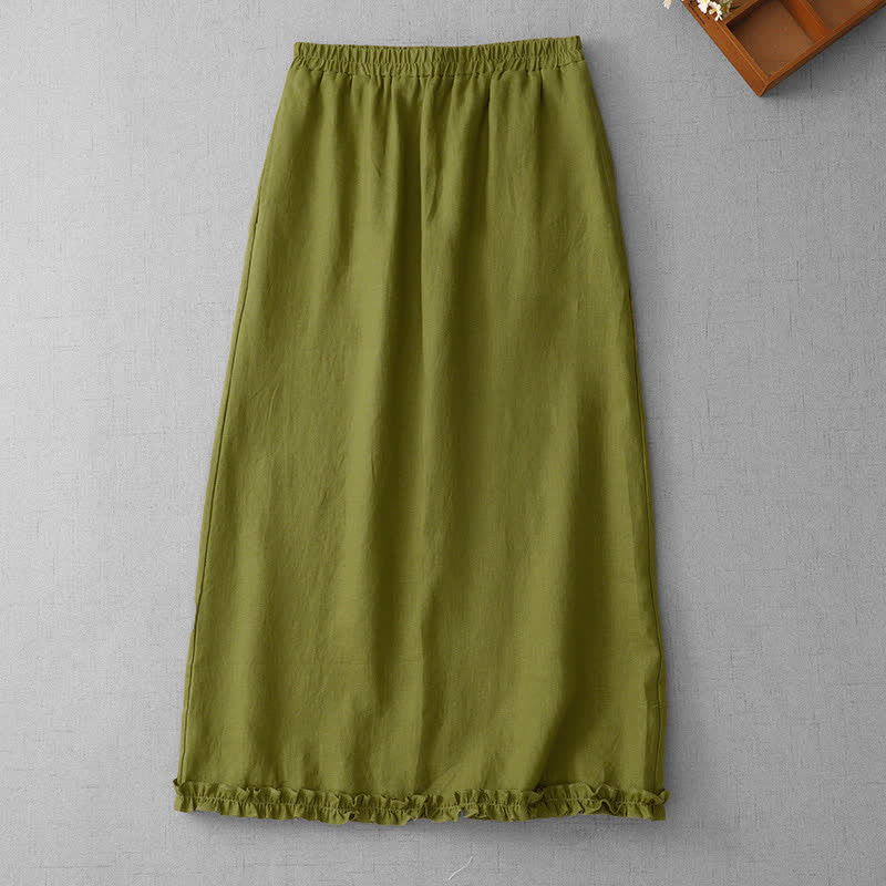 Buddha Stones Falda capri para mujer con forro, cintura elástica, bajo plisado y bolsillos. - Verde oliva - US8-10，UK/AU12-14，EU40-42 (2XL) - image 0
