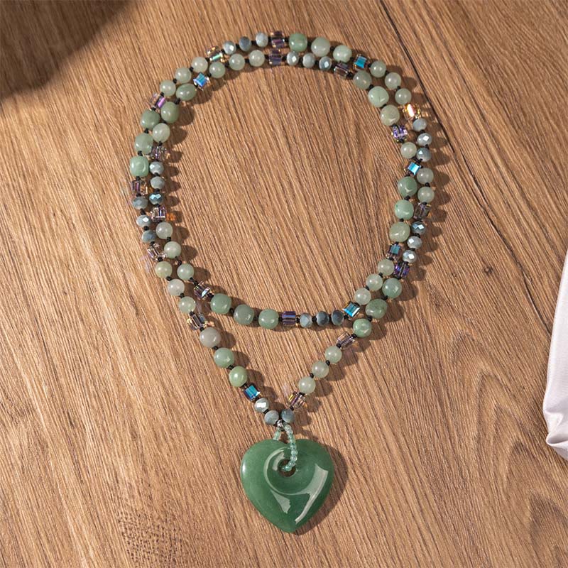 Buddha Stones Collar con colgante de cuentas de corazón de aventurina verde y cuarzo rosa, amuleto de la suerte. - image 4