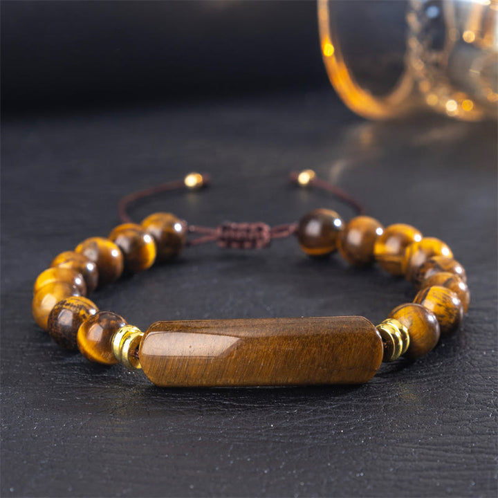 Buddha Stones Pulsera de transformación positiva con aventurina verde amatista, ojo de tigre y cuarzo fresa - Ojo de tigre (circunferencia de la muñeca: 14-18 cm) - image 7