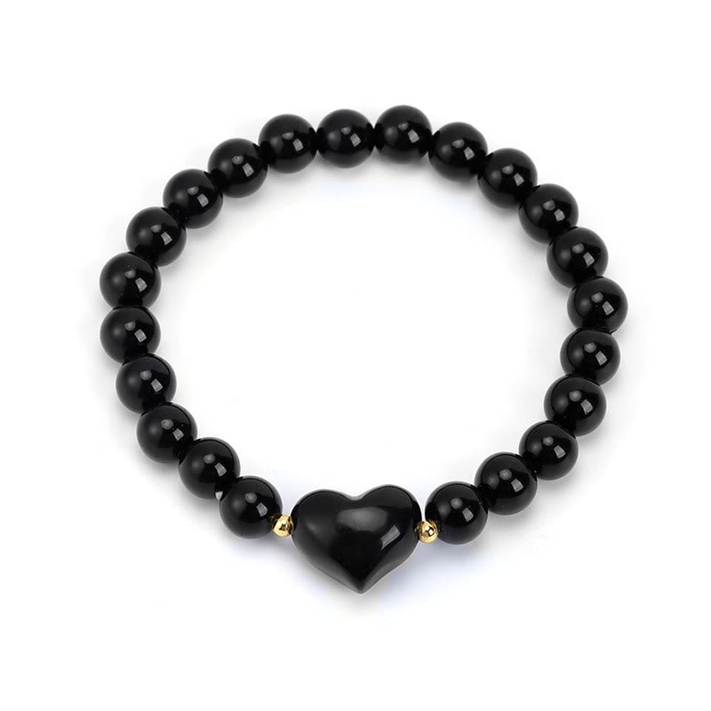 Buddha Stones Pulsera espiritual de corazón de amor con aventurina verde amatista natural, ojo de tigre y cuarzo fresa. - Obsidiana negra (circunferencia de la muñeca: 14-16 cm) - image 8