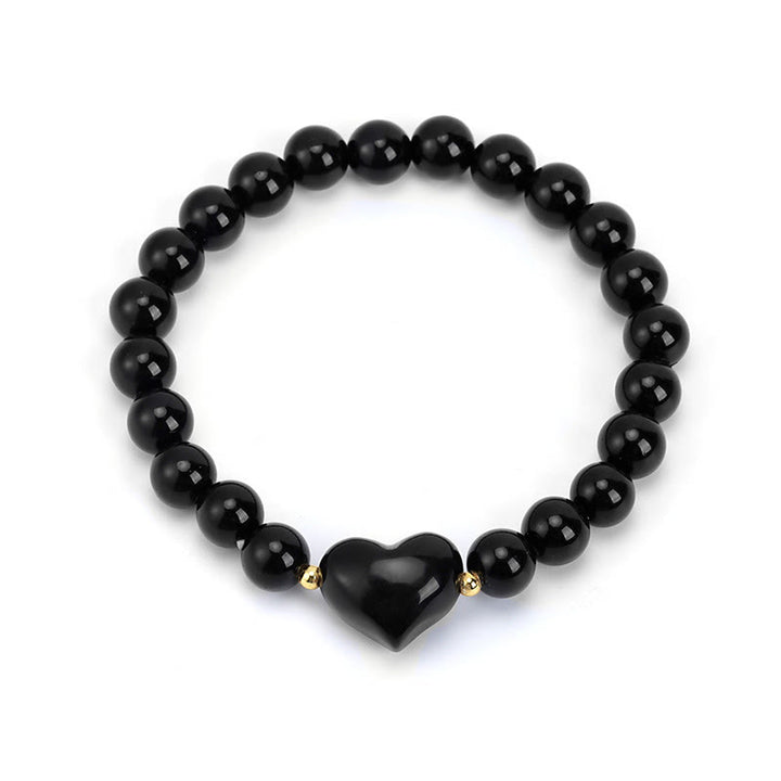 Buddha Stones Pulsera espiritual de corazón de amor con aventurina verde amatista natural, ojo de tigre y cuarzo fresa. - Obsidiana negra (circunferencia de la muñeca: 14-16 cm) - image 8