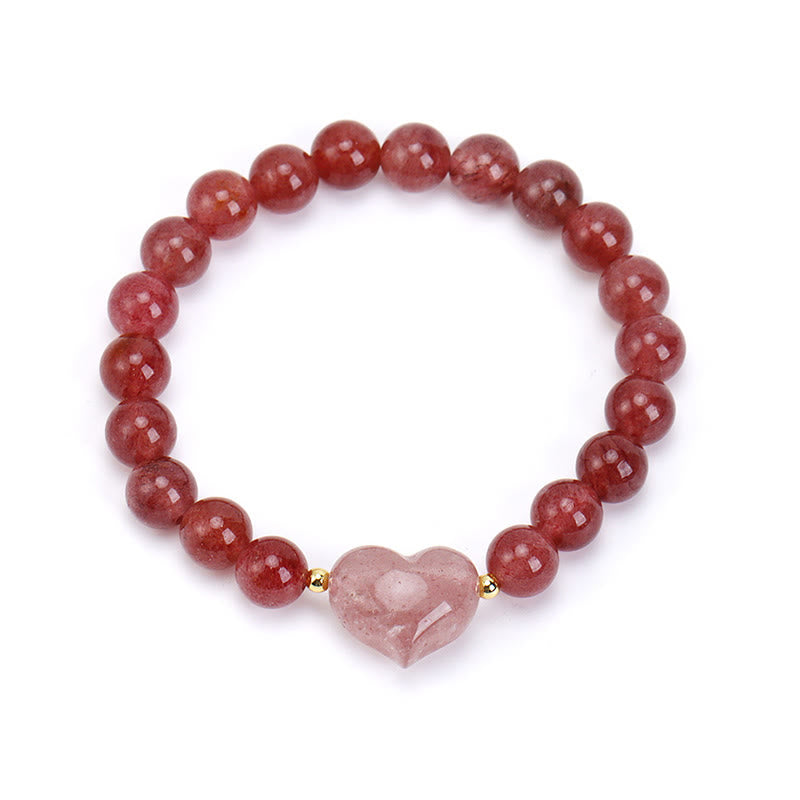 Buddha Stones Pulsera espiritual de corazón de amor con aventurina verde amatista natural, ojo de tigre y cuarzo fresa. - Cuarzo fresa (circunferencia de la muñeca: 14-16 cm) - image 16