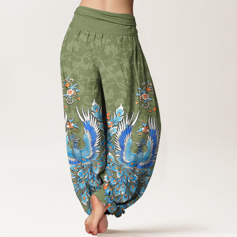 Buddha Stones Pantalones harem de mujer con cintura elástica y estampado de flores de durazno de Cotton Phoenix - image 9