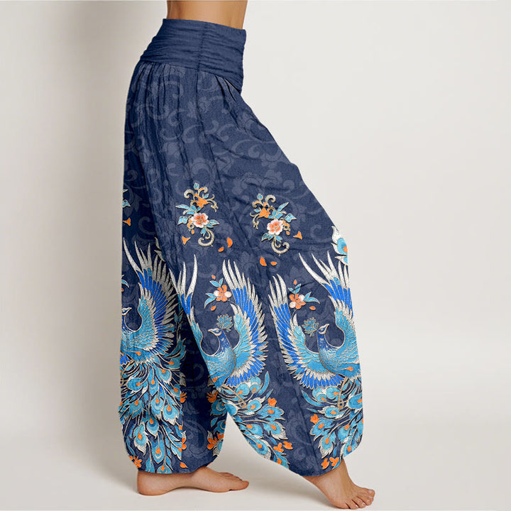 Buddha Stones Pantalones harem de mujer con cintura elástica y estampado de flores de durazno de Cotton Phoenix - image 2