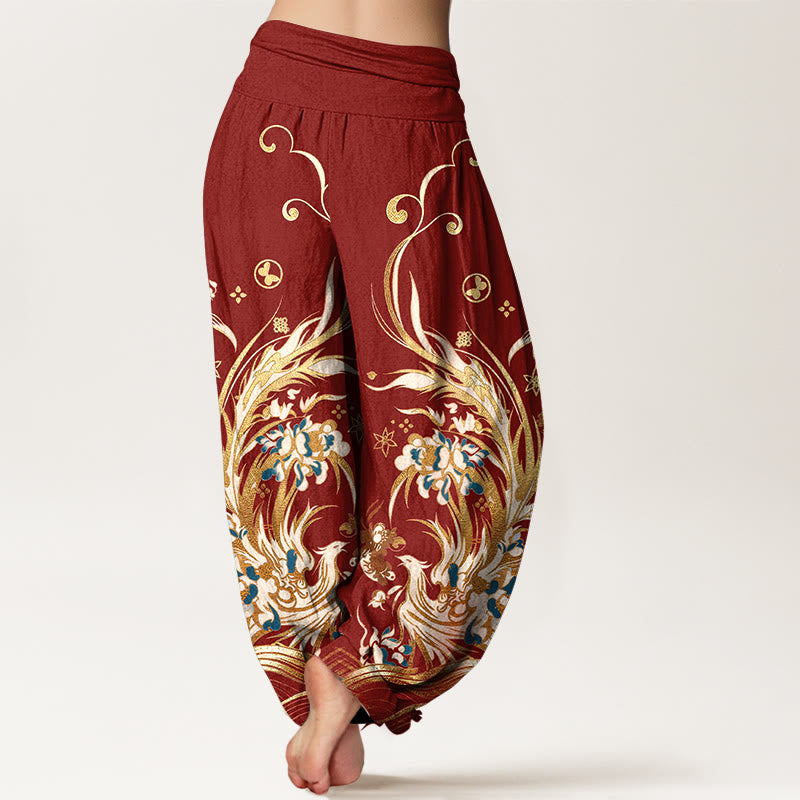 Buddha Stones Pantalones harem de mujer con cintura elástica y estampado de mariposas y fénix de algodón. - image 6